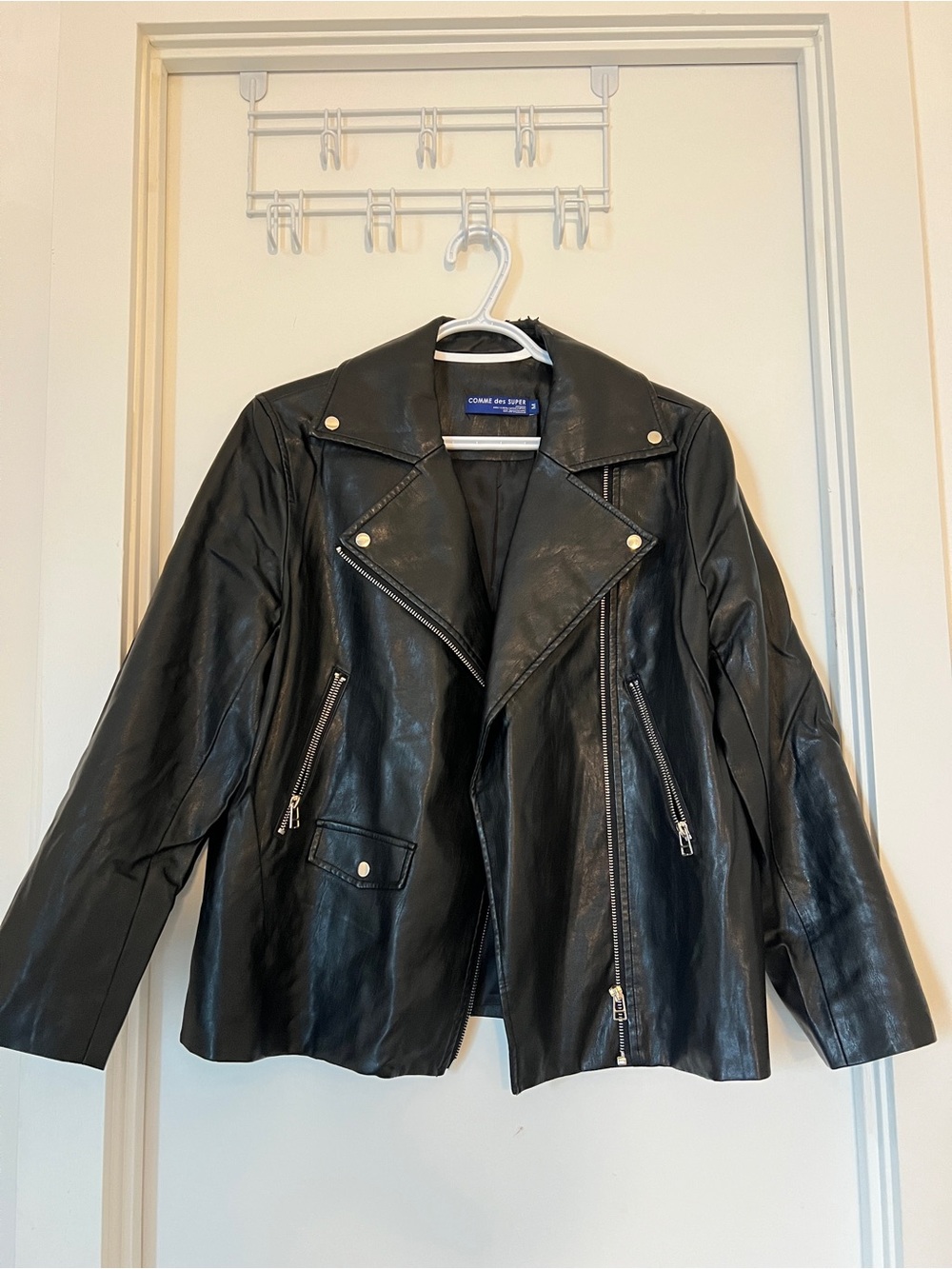 Comme des super Black Leather Biker Jacket